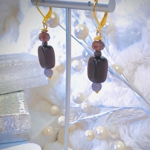 𝅺sterling Silver Earrings 22k Vermeil  Cat Eye - Picture 8 of 8